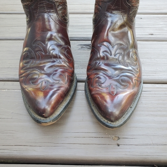 Vintage 80s Laredo Distressed Brown Leather Western Cowboy Motorcycle Work Boots - Picture 3 of 8
